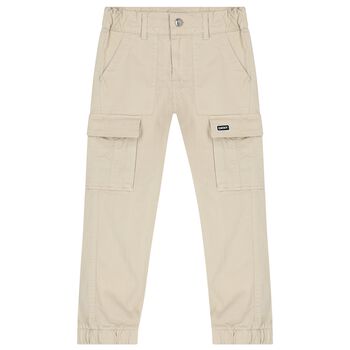Boys Beige Logo Cargo Trousers