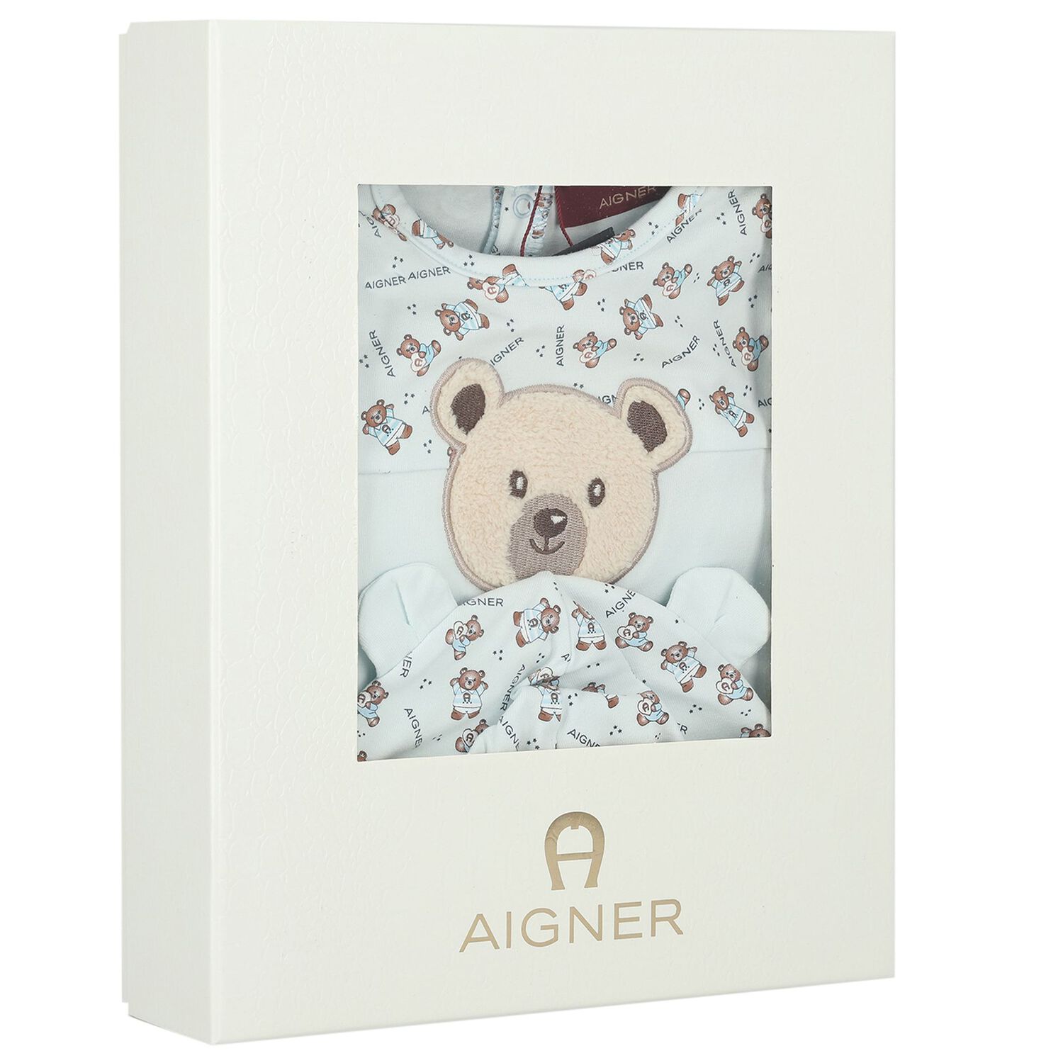 Baby Boys Blue Teddy Bear Logo Babygrow Set, 1, hi-res