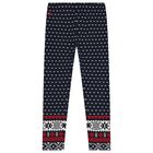 Girls Navy Blue Logo Fair Isle Leggings, 1, hi-res