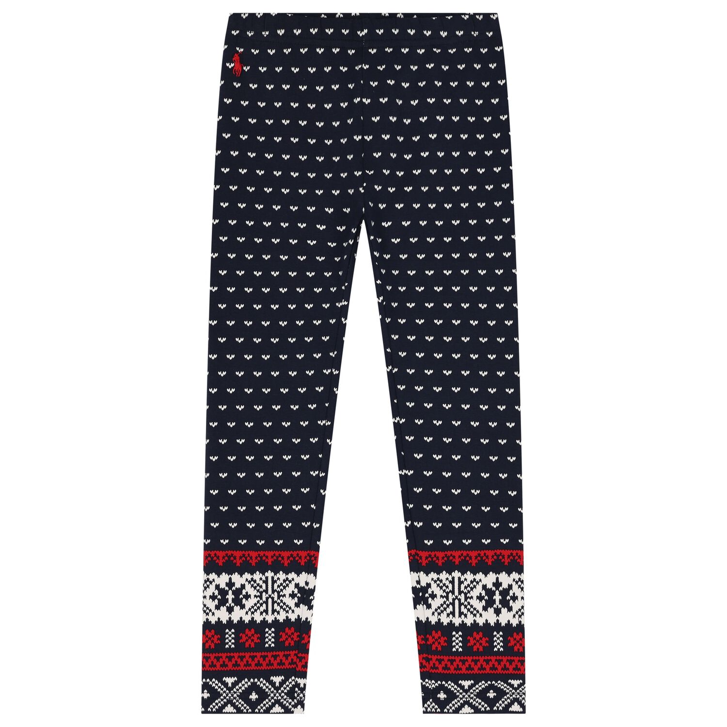 Girls Navy Blue Logo Fair Isle Leggings, 1, hi-res image number null