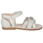 Younger Girls Silver Diamante Bow Sandals, 1, hi-res