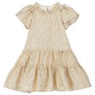 Girls Gold Ruffled Dress, 1, hi-res