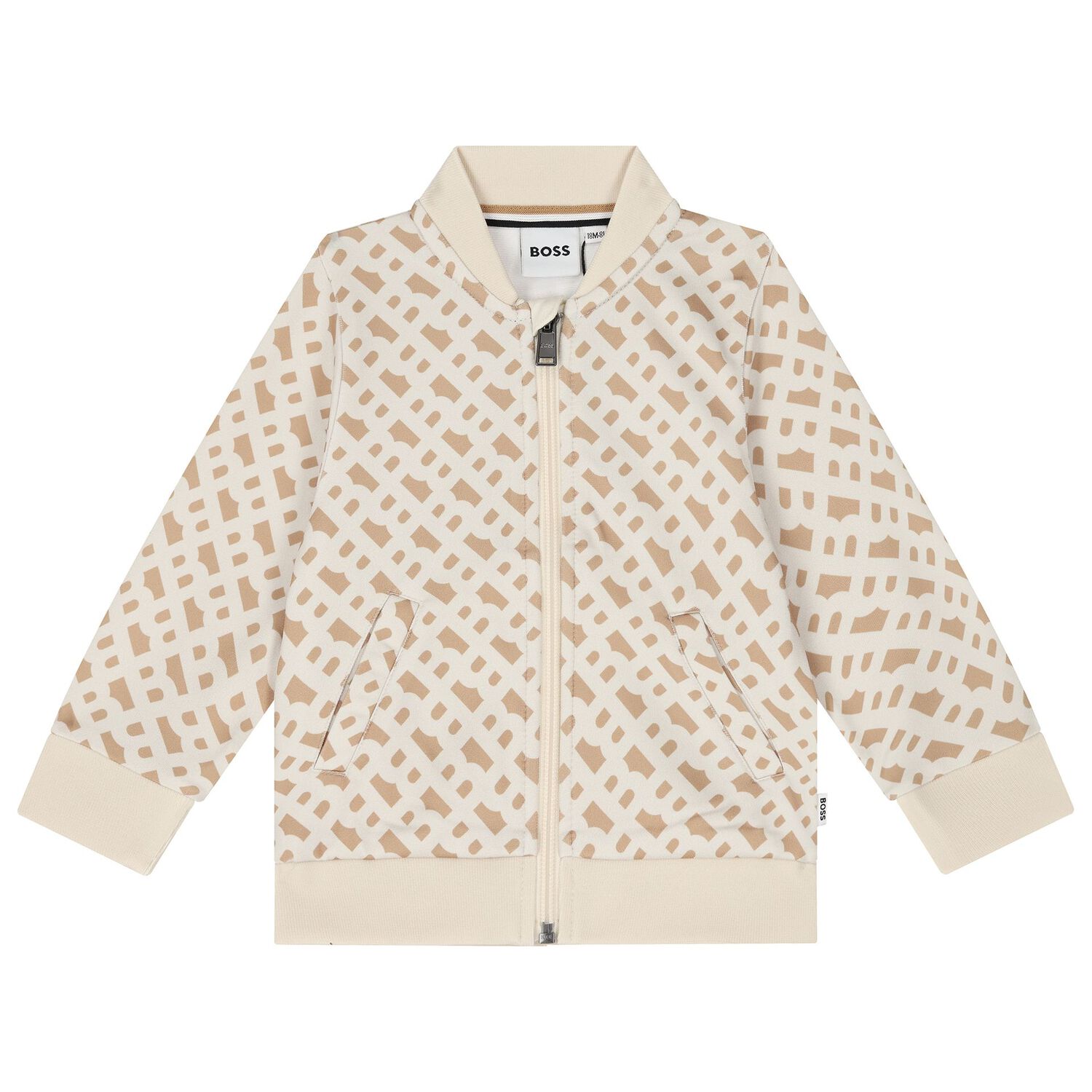 Younger Boys Beige Logo Tracksuit, 1, hi-res