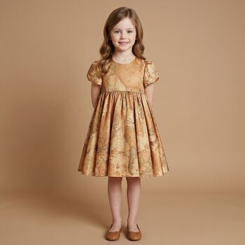Girls Beige Logo Geo Map Dress 