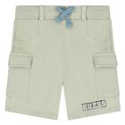 Younger Boys White & Green Logo Shorts Set, 1, hi-res