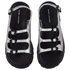 Girls Silver Logo Floral Sandals, 1, hi-res