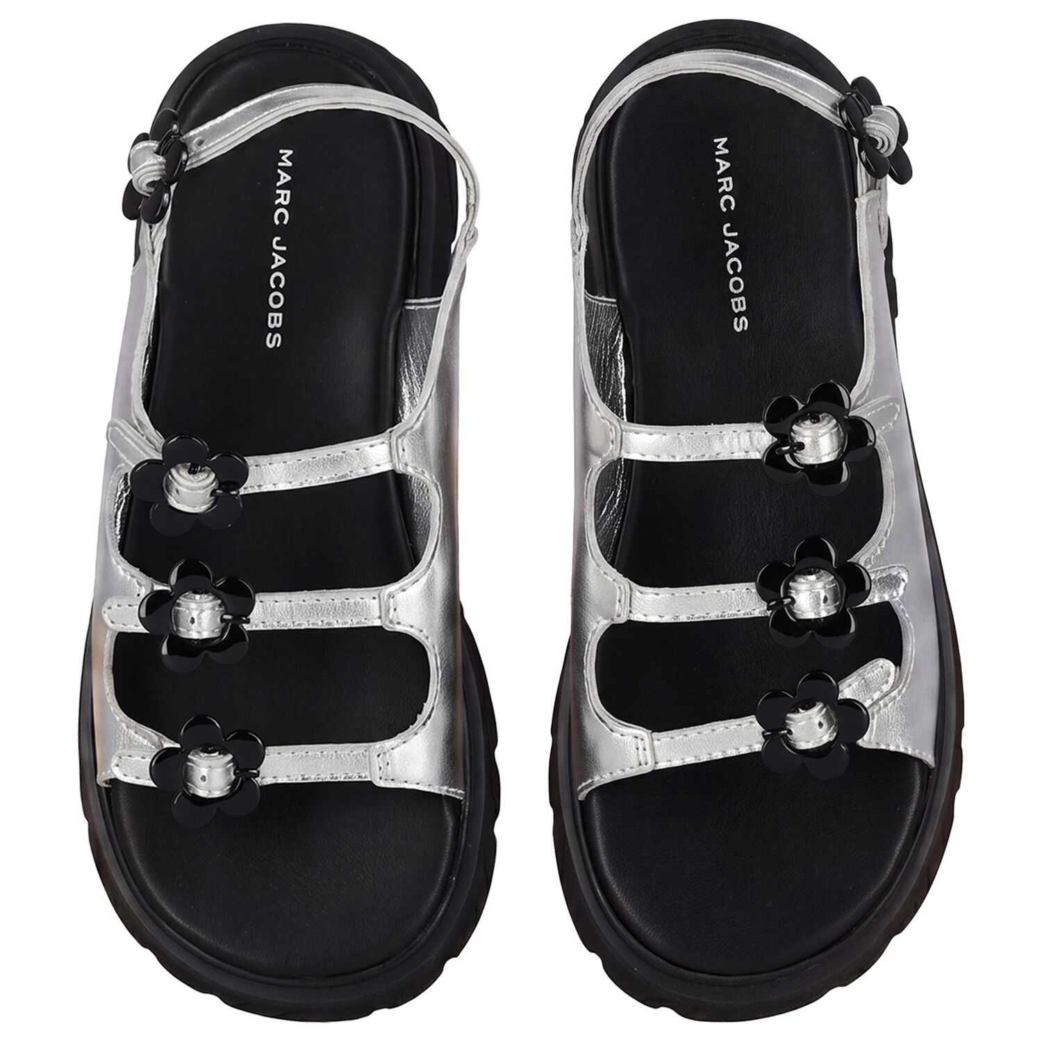 Girls Silver Logo Floral Sandals, 1, hi-res
