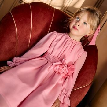 Girls Pink Floral Chiffon Dress