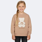 Girls Beige Faux Fur Teddy Bear Sweatshirt, 3, hi-res