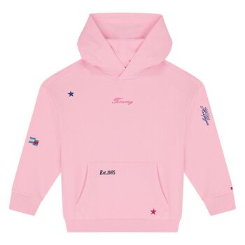 Girls Pink Logo Star Hooded Top