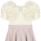Girls White & Pink Jacquard Ruffle Dress, 1, hi-res