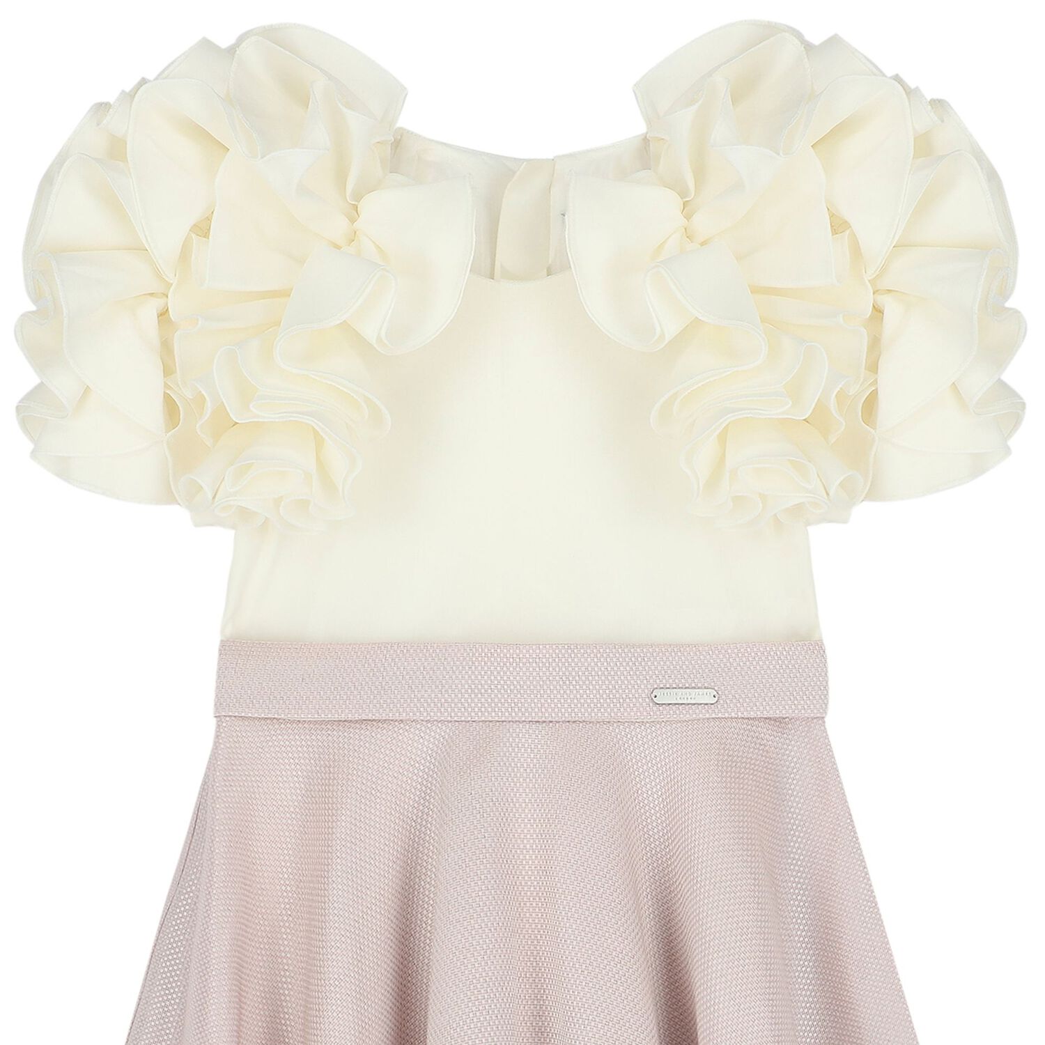 Girls White & Pink Jacquard Ruffle Dress, 1, hi-res