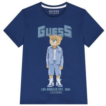Boys Blue Teddy Bear Logo T-Shirt