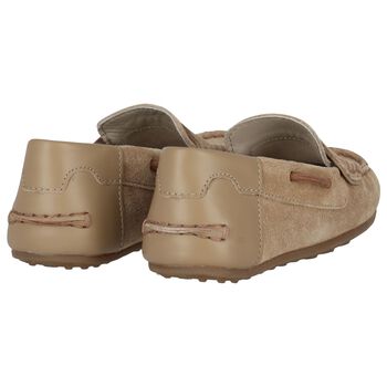 Boys Beige Suede Leather Moccasins