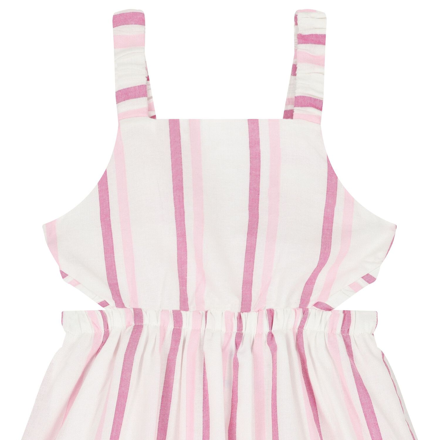 Girls White & Pink Striped Dress, 3, hi-res