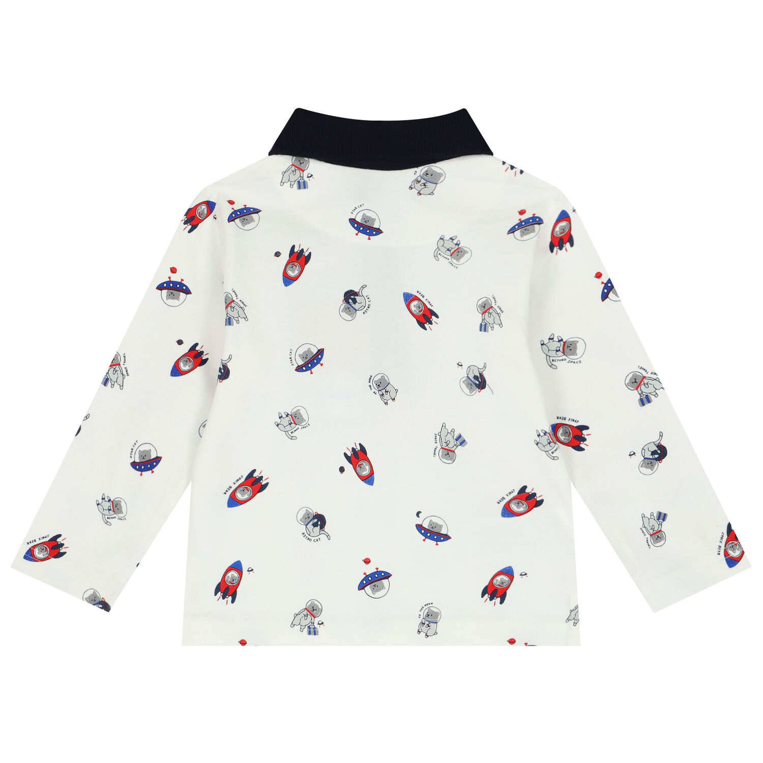 Younger Boys Ivory Teddy Bear & Cat Polo Shirt, 1, hi-res image number null