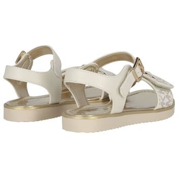 Girls Ivory & Gold Logo Sandals