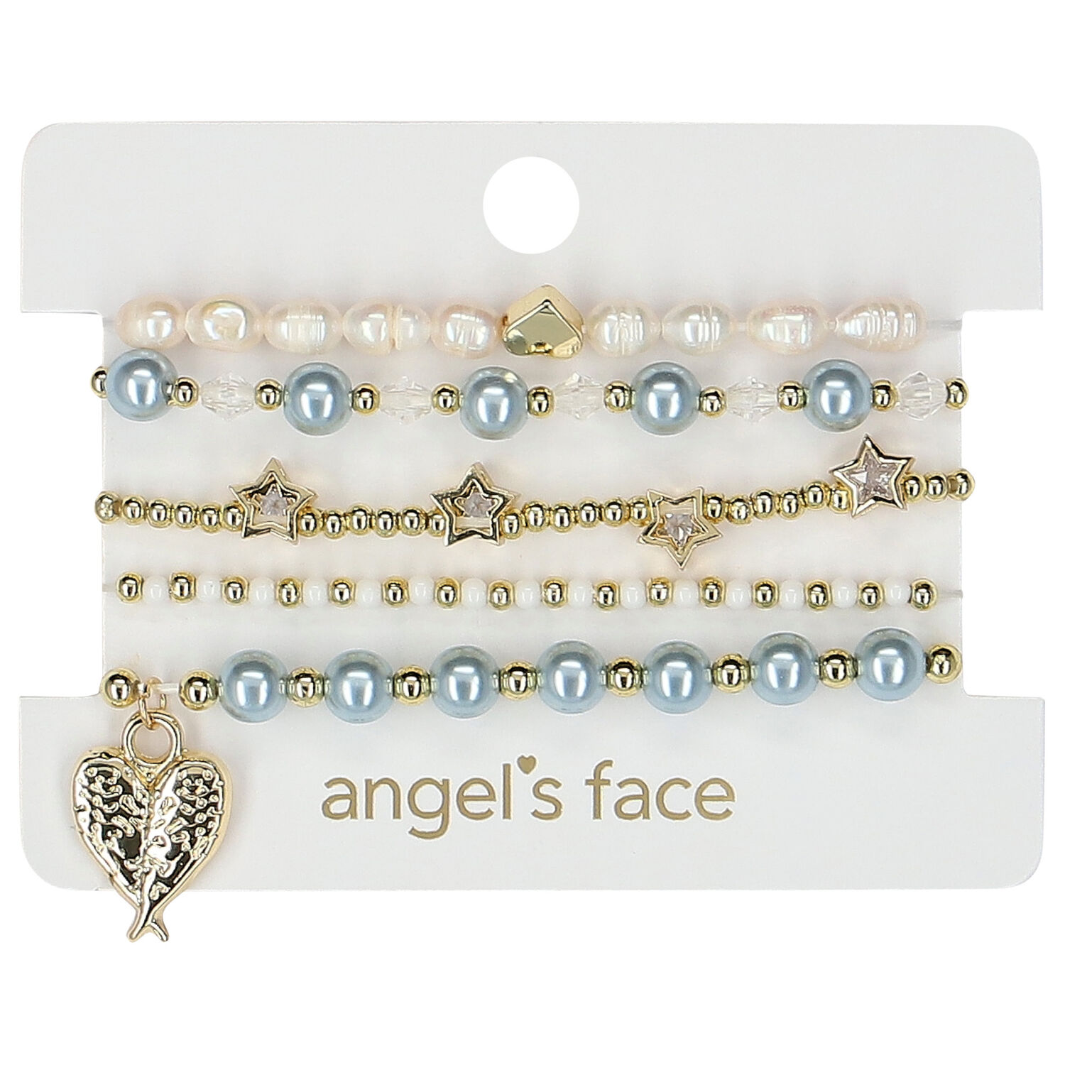 Girls Blue & Gold Beaded Bracelets (5 Pack), 2, hi-res