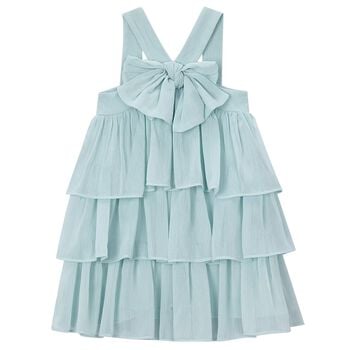 Girls Blue Bow Tiered Dress