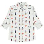 Boys White Teddy Bear Logo Shirt, 1, hi-res