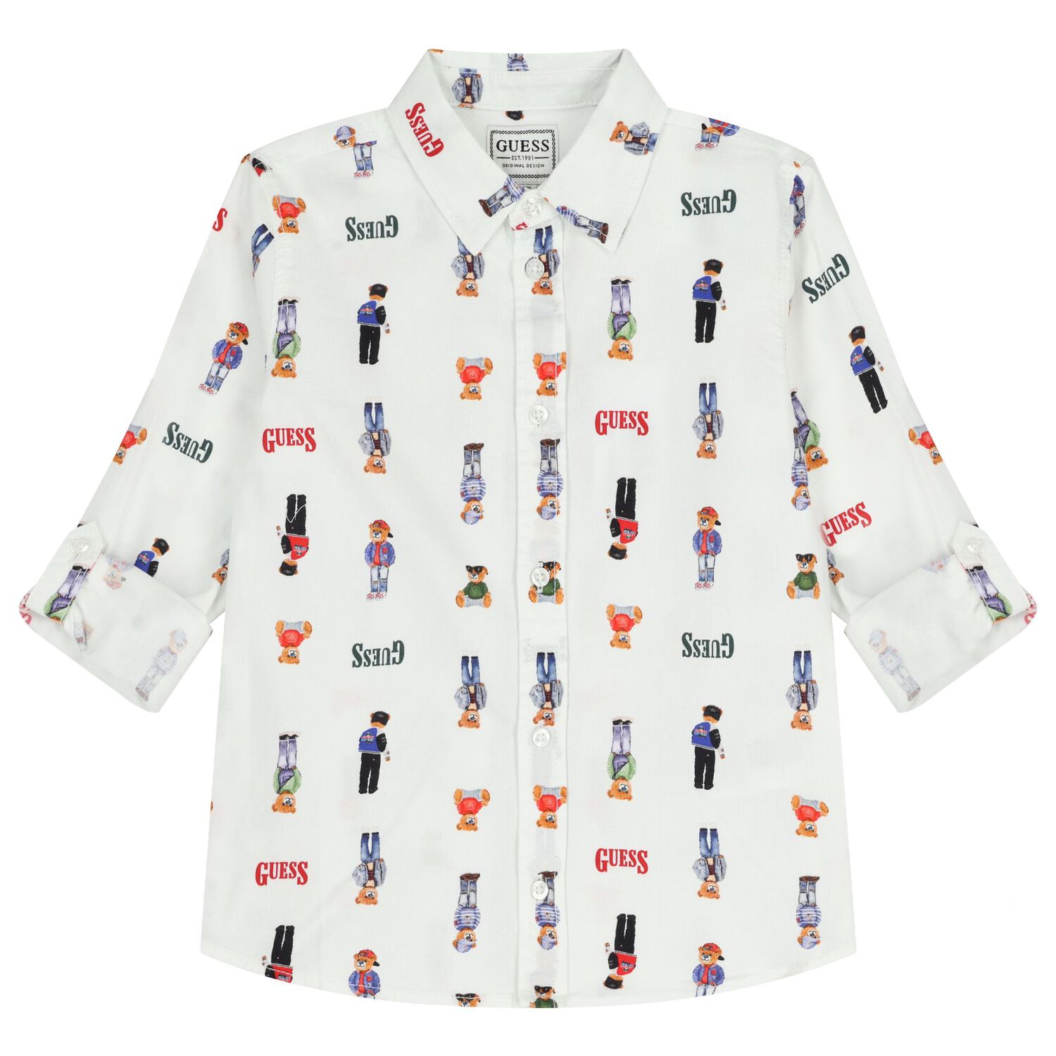 Boys White Teddy Bear Logo Shirt, 1, hi-res