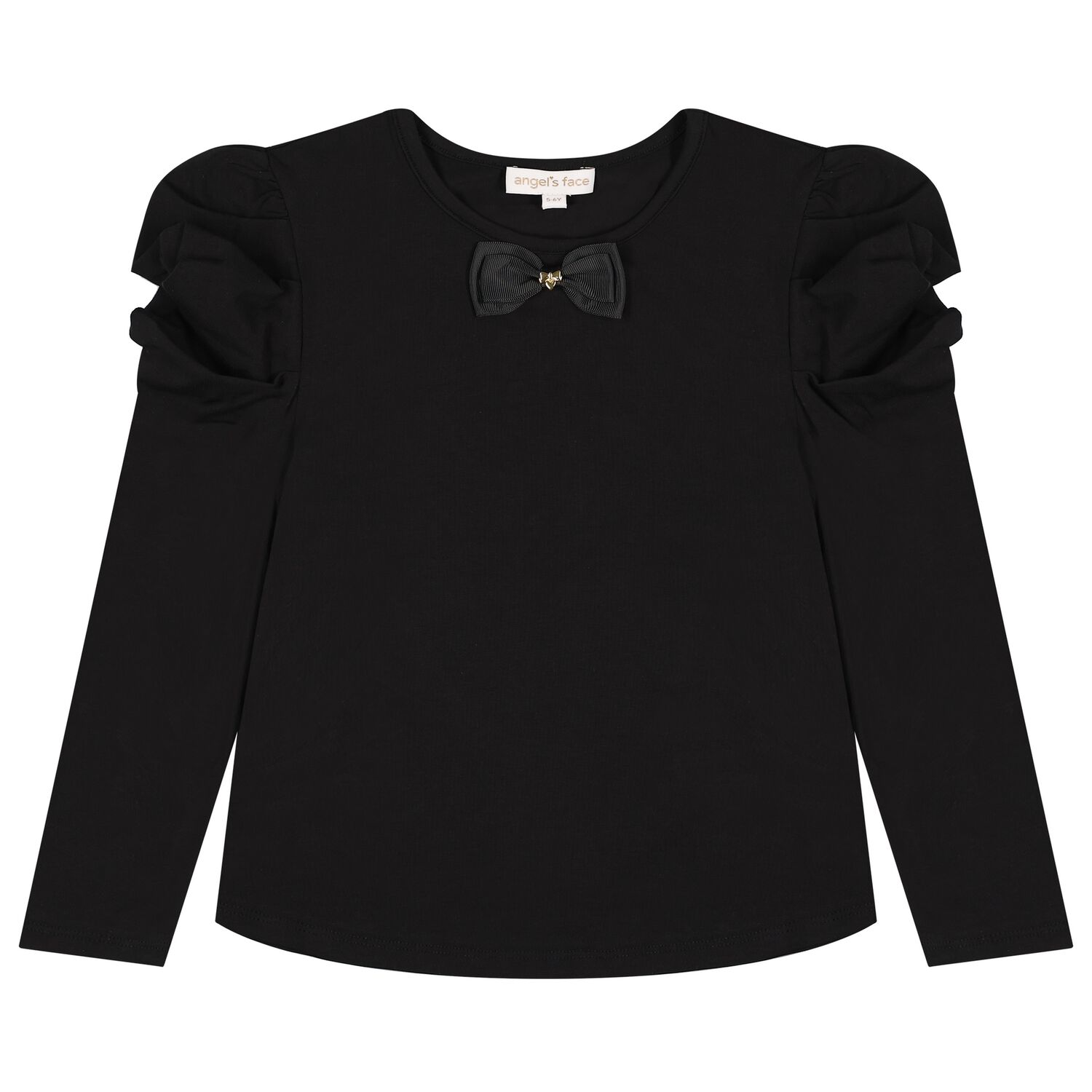 Girls Black Bow Aubrey Long Sleeve Top, 1, hi-res