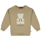 Girls Beige Faux Fur Teddy Bear Sweatshirt, 3, hi-res