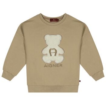 Girls Beige Faux Fur Teddy Bear Sweatshirt