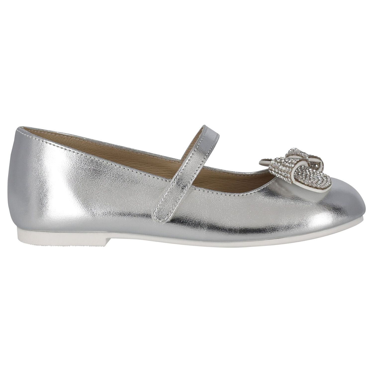 Girls Silver Embellished Bow Shoes, 1, hi-res