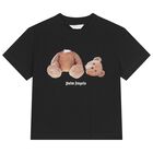 Girls Black Teddy Bear Logo T-Shirt, 4, hi-res
