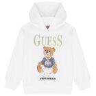 Girls White Teddy Bear Logo Hooded Top, 1, hi-res