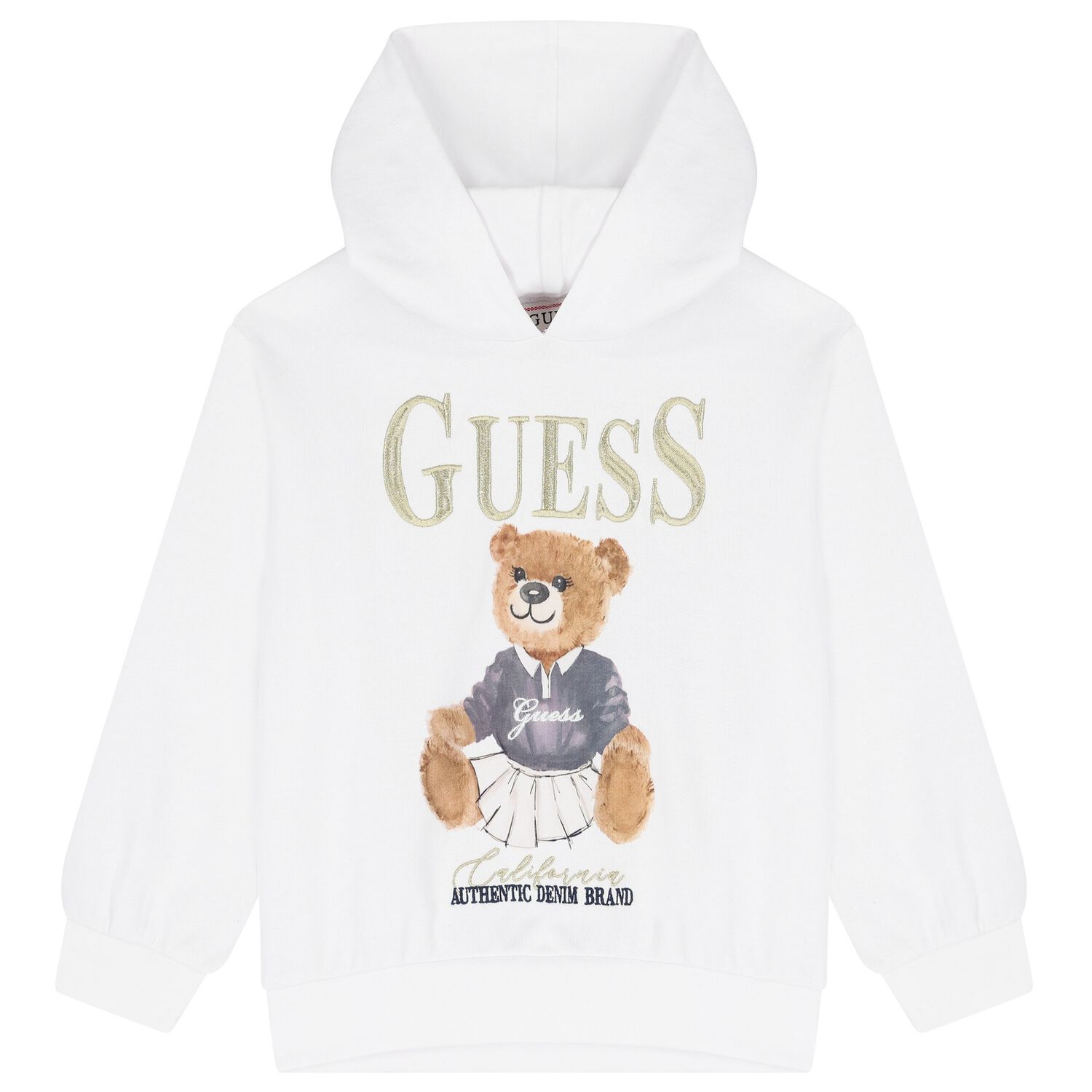 Girls White Teddy Bear Logo Hooded Top, 1, hi-res