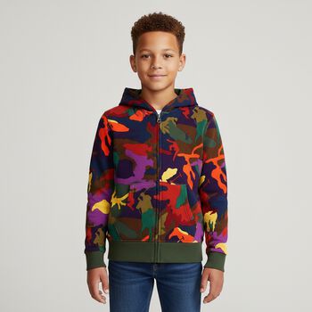 Boys Multi-Colored Camouflaged Logo Zip Up Top