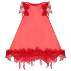 Girls Red Bow Flared Dress, 1, hi-res