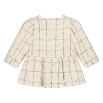 Younger Girls Ivory Plaid Tweed Dress
