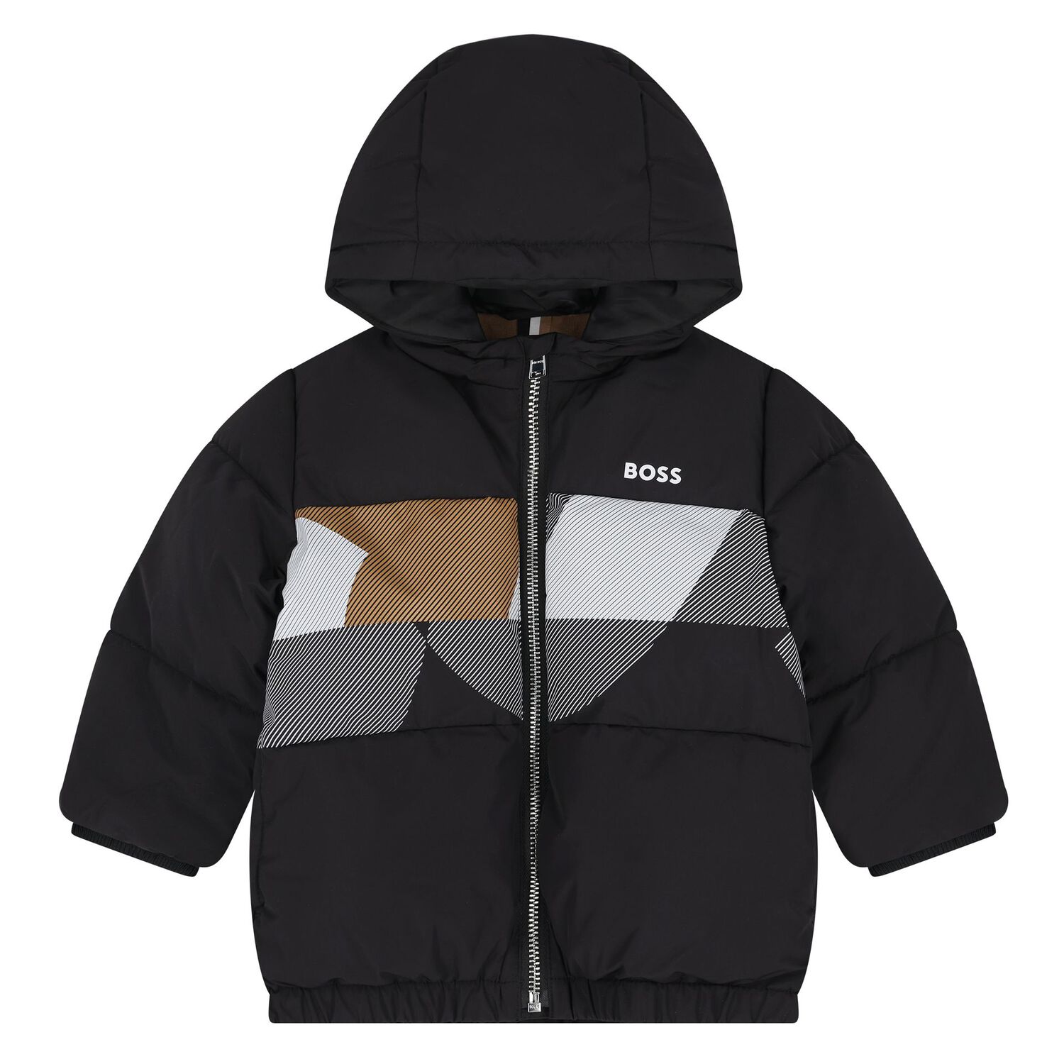 Younger Boys Black Logo Puffer Jacket, 1, hi-res