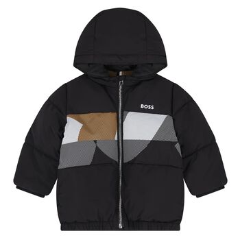 Younger Boys Black Logo Puffer Jacket