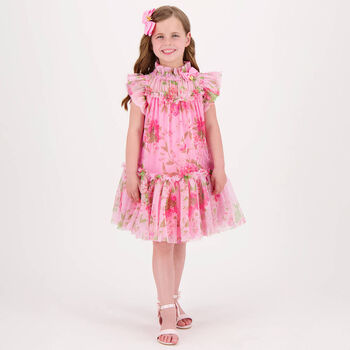 Girls Pink Floral Tulle Dress