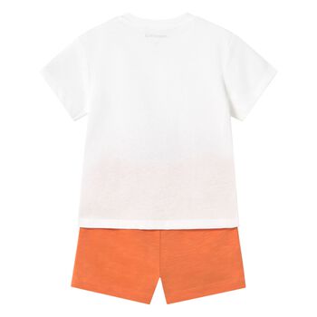 Younger Boys White & Orange Shorts Set