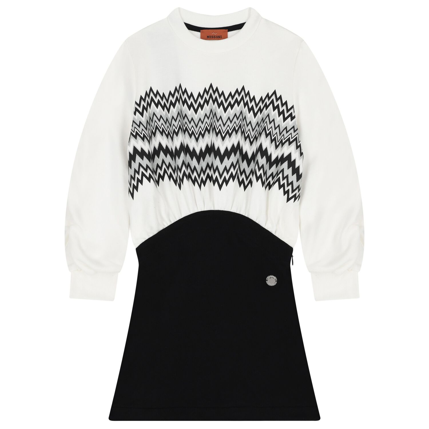 Girls White & Black Zig-Zag Dress               , 1, hi-res