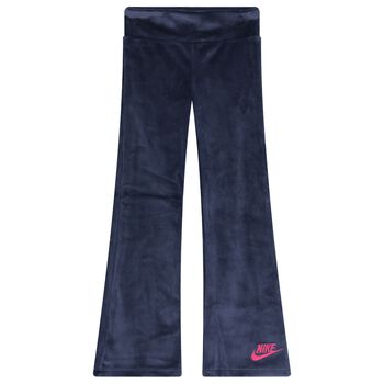 Girls Blue Logo Velour Leggings