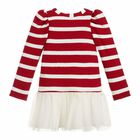 Girls Red & White Printed Dress, 1, hi-res