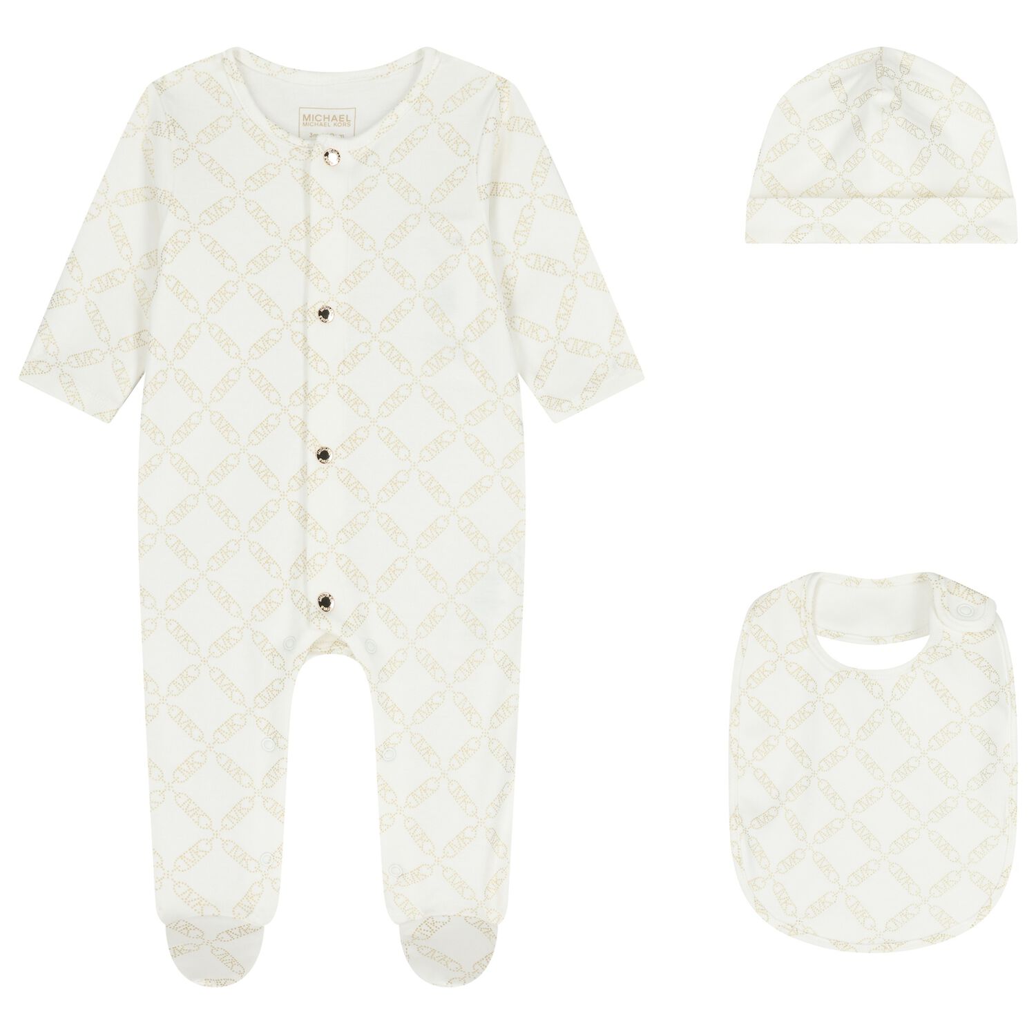 Baby Girls Ivory & Gold Logo Babygrow Gift Set, 1, hi-res image number null