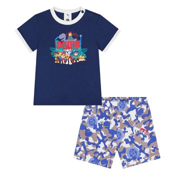 Younger Boys Blue Logo Paw Patrol Camouflage Shorts Set