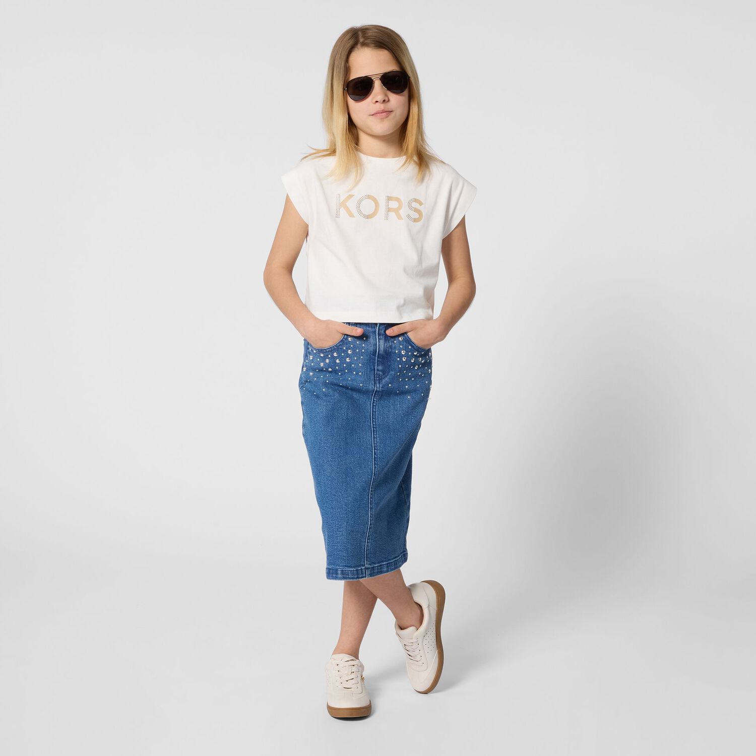 Girls White Logo T-Shirt, 1, hi-res