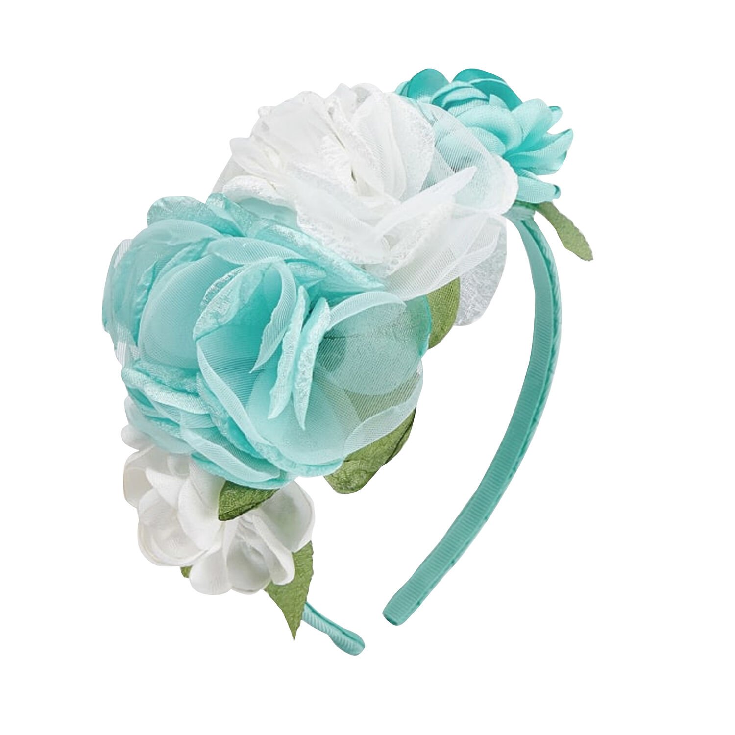 Girls Turquoise Flower Headband, 3, hi-res