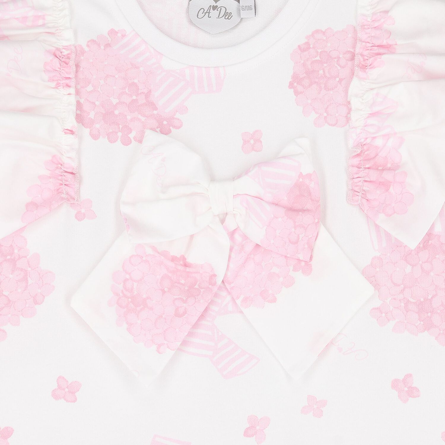 Girls White & Pink Bow Floral Print Dress, 1, hi-res image number null