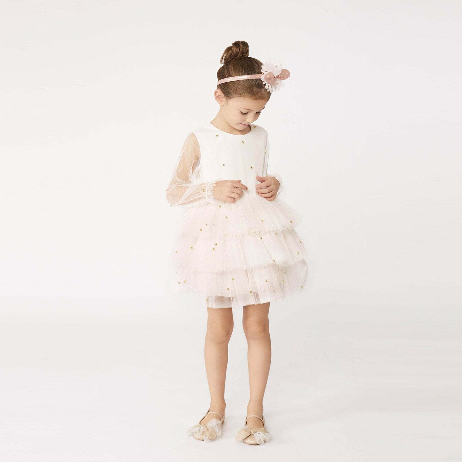 Girls Ivory & Gold Sequin Dress, 1, hi-res image number null
