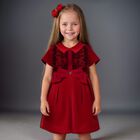 Girls Red Bow Ruffled Tulle Dress, 1, hi-res