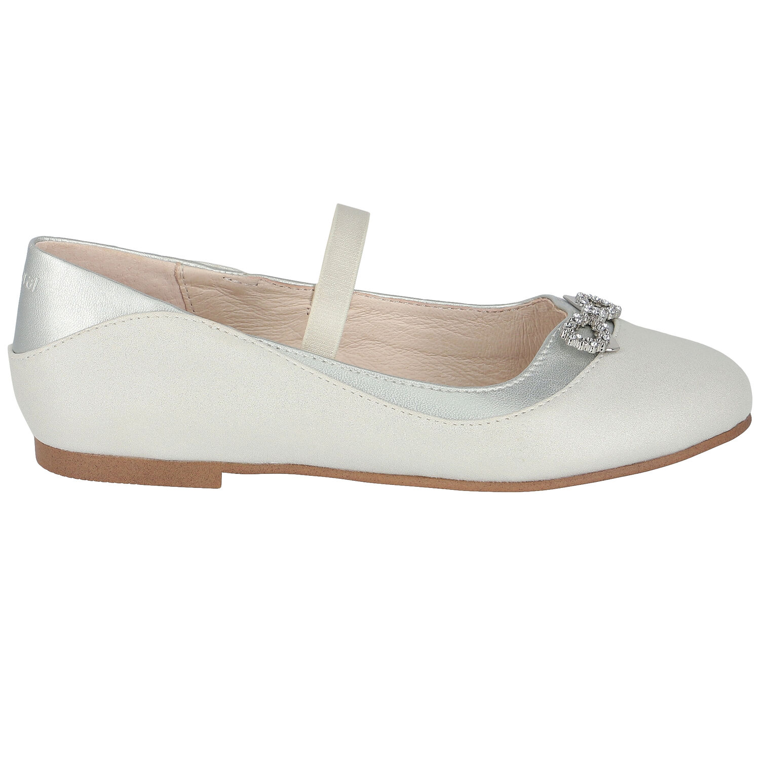 Girls Silver Diamante Bow Shoes, 3, hi-res